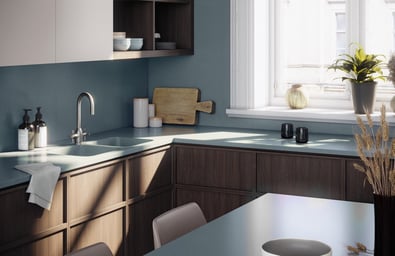 Cocina con marmol de color azul